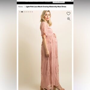 Light Pink Lace Mesh Overlay Maternity Maxi Dress